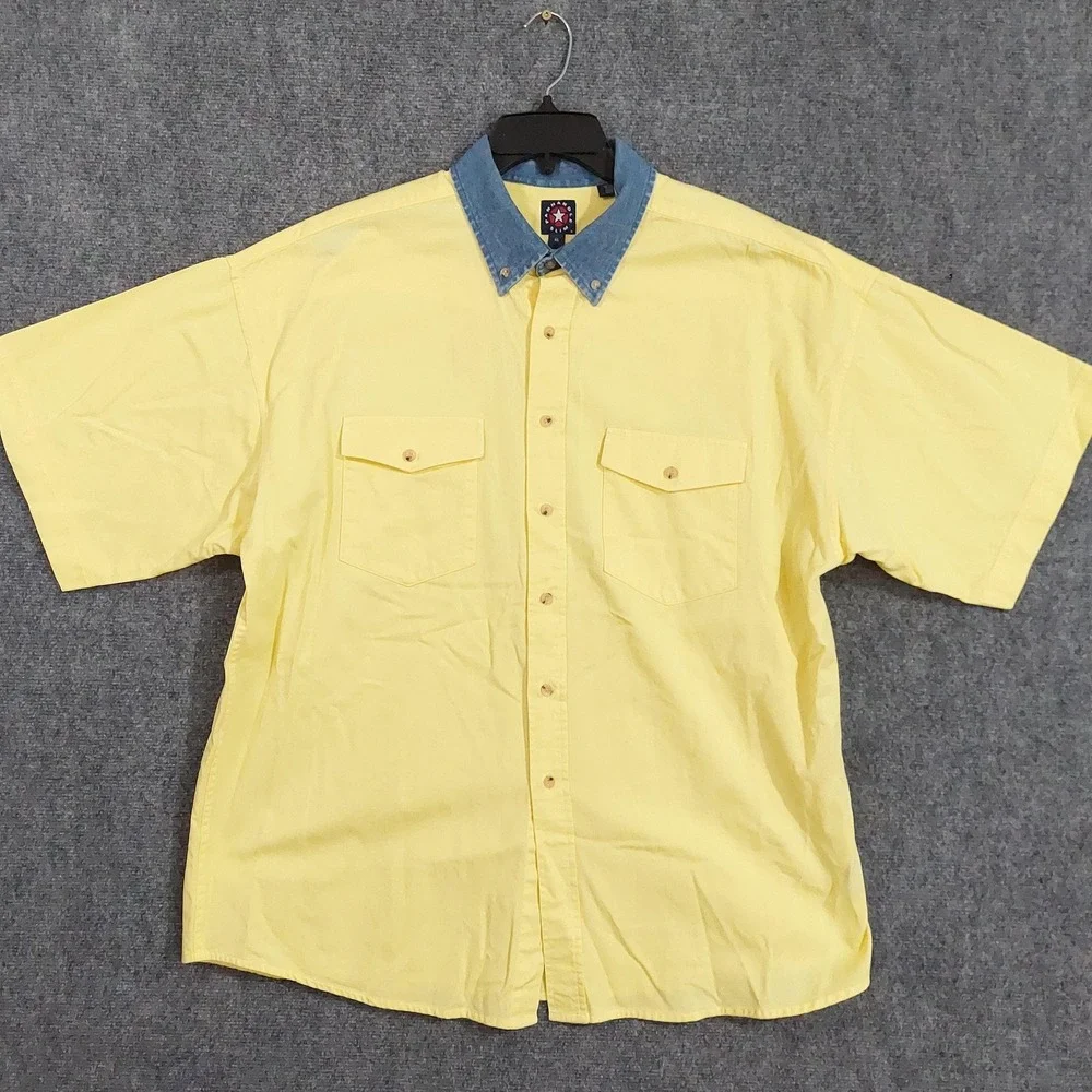 Panhandle Slim Shirt Mens XL Lot 2 Yellow/Black Denim‎ Collar Western Button Up